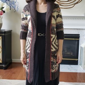 HOLLISTER Long Woven Cardigan in Brown Boho Pattern - Sz Small